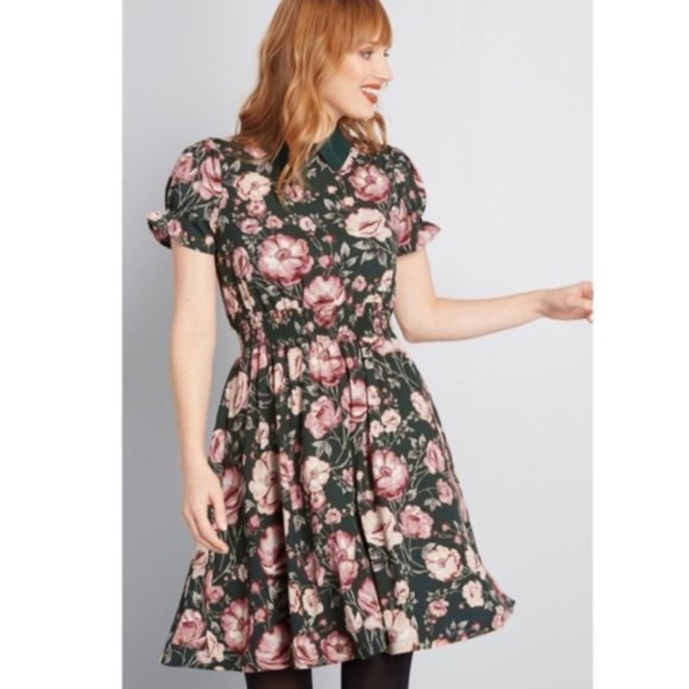 Modcloth Jessy B Floral Green Dress